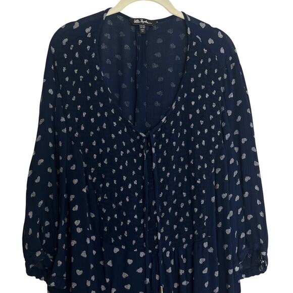 Ulla Popken Womens Tunic 20/22 Navy Blue White Print V-Neck 3/4 Sleeve Viscose - Picture 2 of 7
